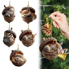 5Pcs Forest Animal Acorn Ornaments, Cozy Christmas 5pcs