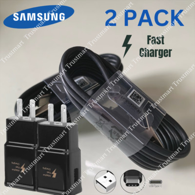 2 PACK Adapter Fast Charger Type C With Phone Charging Cable For Samsung Android