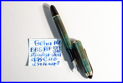 Rare GEHA 760 Piston Filler with Reserve Tank in PEARL GREEN with BBS Steel Nib