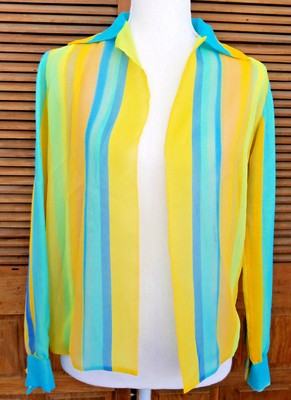 Vintage 70s Striped Blouse Bright Neon 