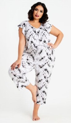 Nwt Ellen Tracy BLack/White COZY 2 Piece Tie Dye Top & Capri Pants Pajama Set 3X