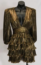 New Arrivals Women's Metallic Tiered Padded Mini Dress CD4 Gold Small (US:4)