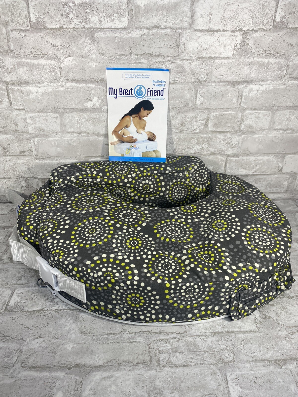 My Brest Friend Original Nursing Posture Pillow, Grey White Yellow Polka Dots-image