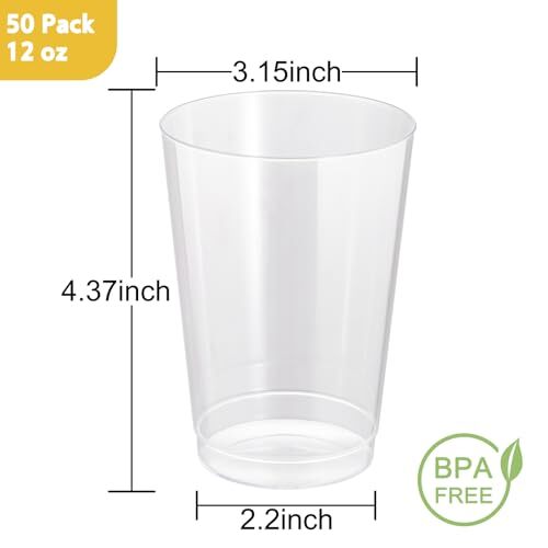 Plastic Cups Tumblers, 12 oz Heavy Duty Disposable Plastic Cups 50 Pack