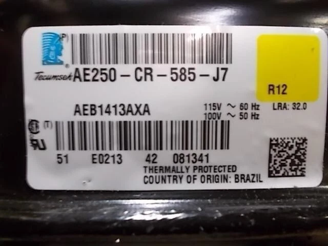 TECUMSEH AE250CR-585-J7JM 1/3 HP RECIPROCATING LOW-TEMP REFRIG COMPRESSOR R-12 - Image 3 of 4