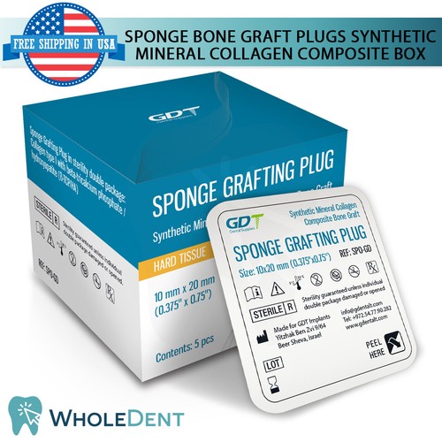 Dental 5 Sponges Grafting Plug Synthetic Collagen Sterile Surgical Bone