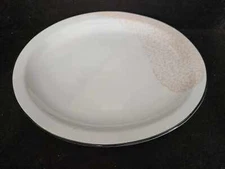 Vintage Homer Laughlin China Unusual Pink Sponge Black Trim Oval Platter 13 1/2"