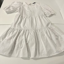 Zara Dress Womens XS White Poplin Tiered Ballon Sleeves Summer Party Open Back