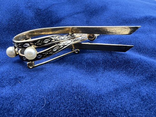 Broche Cinta Vintage Imitación Perla Tono Dorado - Conciencia de Metal/Recuerdo - Imagen 4 de 9