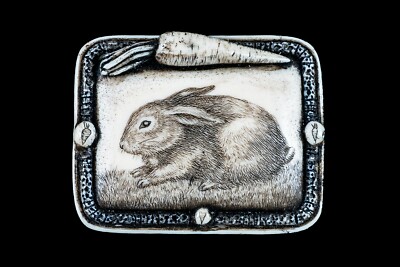 Rabbit Pin/Pendant. Moosup Valley, Etched, Scrimshaw, Bunny, Rachel Badeau