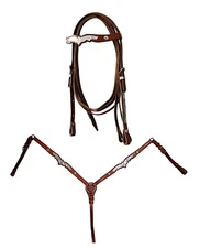 Complete Decorated Western Leather Bridle With Reins And Breastplate