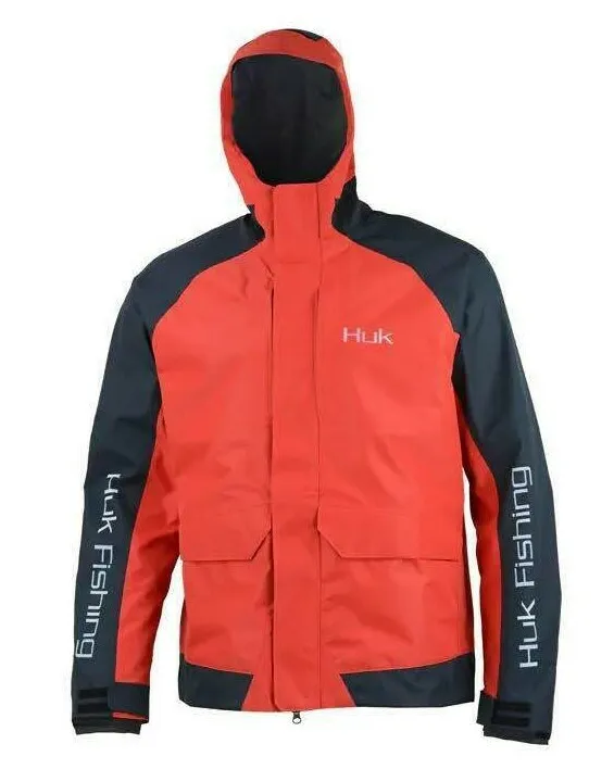 Huk Men's Red Tournament Wind & Waterproof Hooded Jacket (Medium)