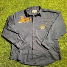 Vintage las olas tiger full buttoned navy dress shirt