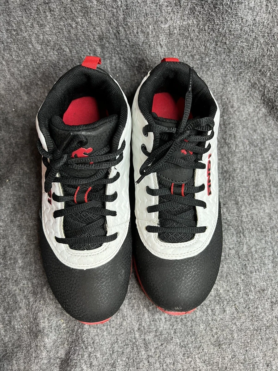 AND1 Boys Youth Size 3 Lace Up Red Black White High Top Basketball Shoes