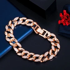 585 Gold Plated Cubic Zircon Paved Snake Link Chain Bracelet Women White Jewelry