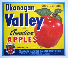 Original OKANAGAN VALLEY apple crate label Kelowna British Columbia fancy yellow