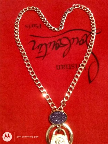MICHAEL KORS fait main personnalisé maillon chaîne ton or, collier breloque cadenas - Photo 4/7