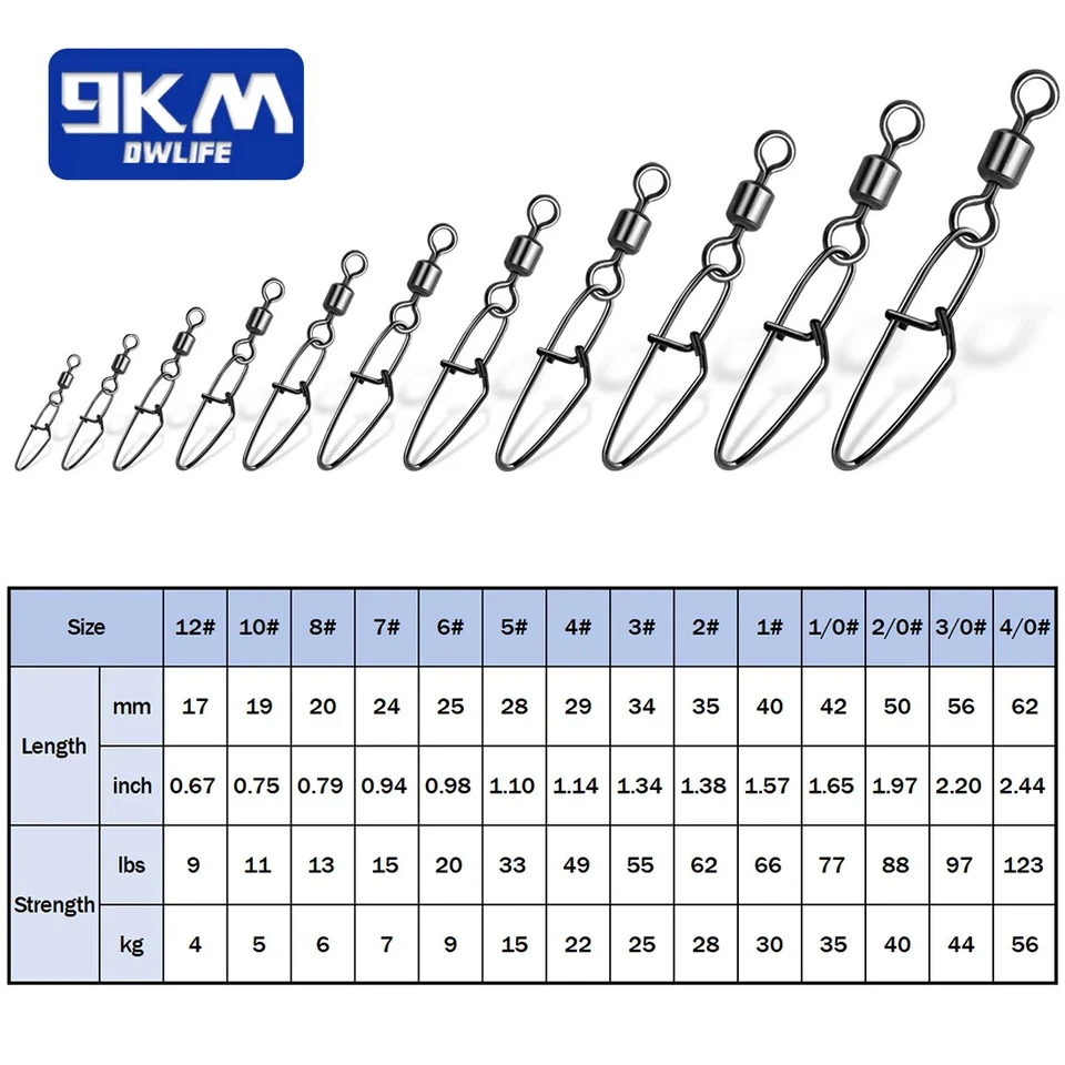 Fishing Swivels with Snaps 50~100Pcs Interlock Snap Swivel Stainless Steel Snaps - Image 2 of 4