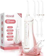 Water Dental Flosser Cordless for Teeth - Nicwell 4 Modes Dental Oral Irrigator,