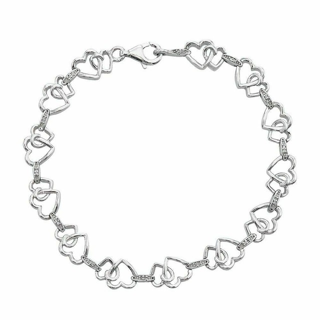 0.39 Ct Natural Diamond 14k White Gold Beautiful Double Heart Bracelet