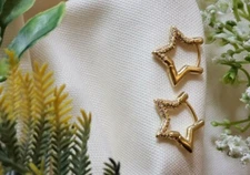 stainless steel earrings, new, golden, star-shaped, 