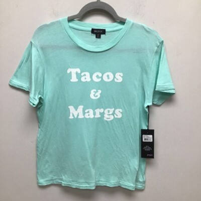 Wildfox Womens T-Shirt Green Tacos & Margs Graphic Short Sleeve Scoop Neck S New