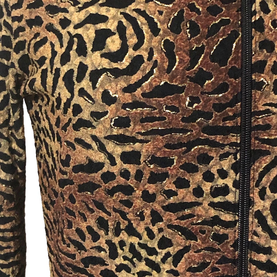 Dressbarn Sudadera con Capucha Marrón Dorado Estampado Animal Cremallera Completa Leopardo Chaqueta Mujer Talla M Foto 2 de 4