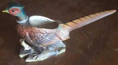 Vintage Lefton JAPAN Bisque Porcelain Ring Necked Pheasant Planter #888 