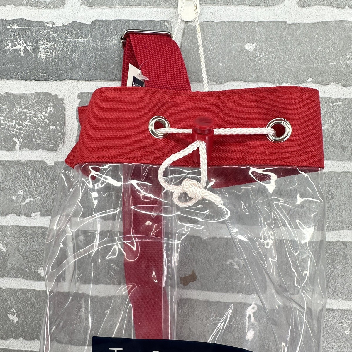 Vintage 90s Blue Tommy Hilfiger Flag Clear Drawstring Backpack / Beach Bag NOS Vintage 90s RED Tommy Hilfiger Flag Clear Drawstring  main image 2