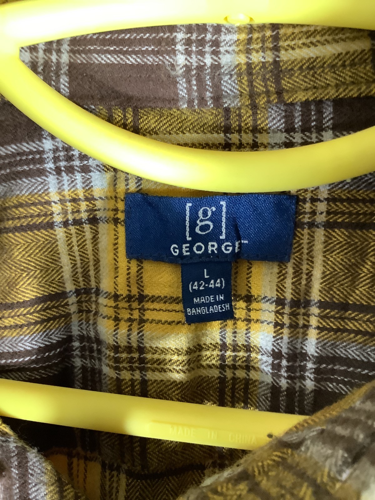 Georgi Flannel Shirt Yellow Plaid Button Up Large Sku 336 image 2