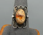 Vintage Native SW Style Ornate Sterling Silver Cantera Fire Opal Ring sz 7