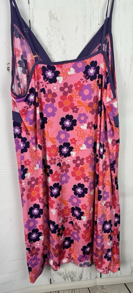 Joe Boxer 2X Pink Purple Multi Retro Flowers V Neck Stretch Chemise nightie - Image 3 of 4