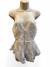 VTG 90  s Lingerie White Playsuit Large Lace Sheer Romper Coquette Teddy USA