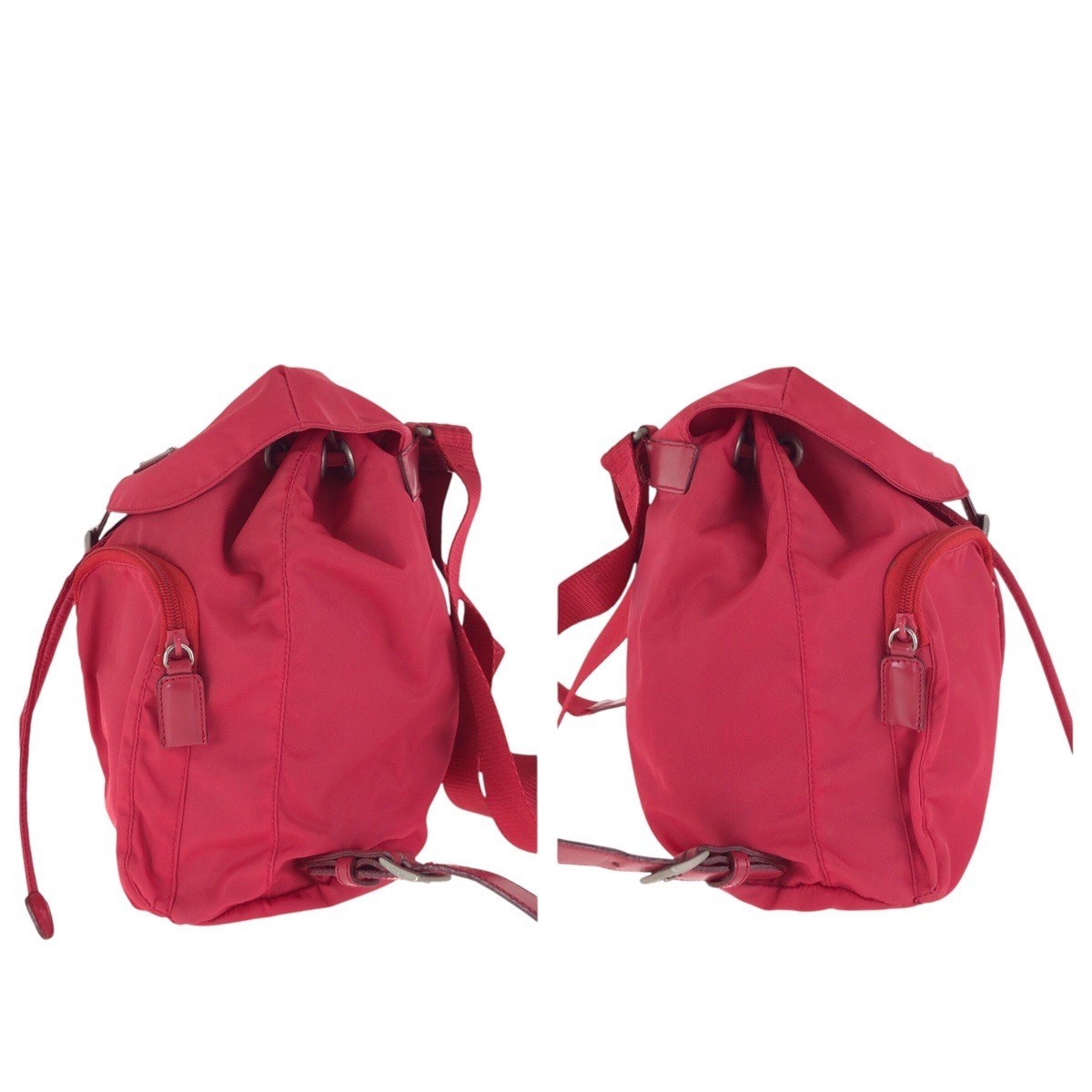 PRADA Tessuto Triangle Logo Plate Red Silver Hardware Nylon Leather Rucksack Day thumbnail 8