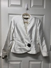 Tahari Arthur S. Levine Womens Blazer Jacket White Size 10 Flower Button Closure