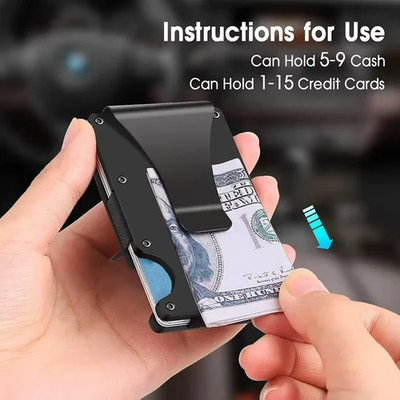 Slim Minimalist Metal Wallet Credit Card Holder Money Clip RFID Blocking Black