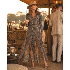 Zimmermann Long Sleeve V-Neck Animal Print Maxi Dress Sz 1/ US 6/ M Boho Exotic