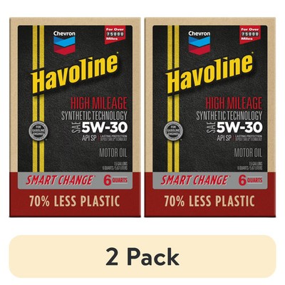 (2 pack) Chevron Havoline High Mileage Synthetic Technology Motor Oil 5W-30, 6Q