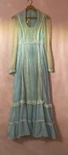 Vintage 70s Gunne Sax Maxi Dress, Light Blue, Prairie, Size 11, Long Sleeves