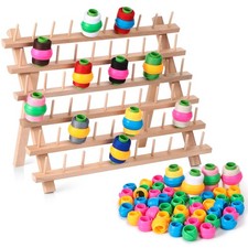 60 Spools Wooden Thread Rack and 48 Pcs Thread Spools Savers/Spool Huggers wi...
