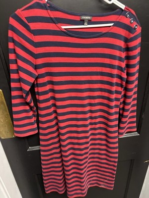 Talbots Red Blue Striped Three-Quarter Sleeve Shirt Dress Size S 