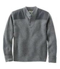 L.L Bean Mens Commando Sweater Henley Lambs Wool Gray SZ XL Elbow Shoulder Patch