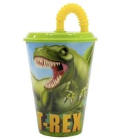 Dinosaurier Kinder Trinkbecher Becher Mit Strohhalm Und Deckel 430Ml