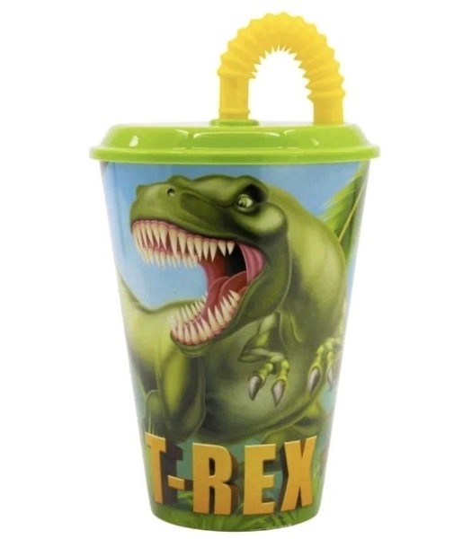 Dinosaurier Kinder Trinkbecher Becher Mit Strohhalm Und Deckel 430Ml-image