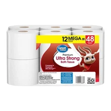  Ultra Strong 2-Ply Toilet Paper, 12 Mega Rolls, Compare to Charmin Ultra Strong