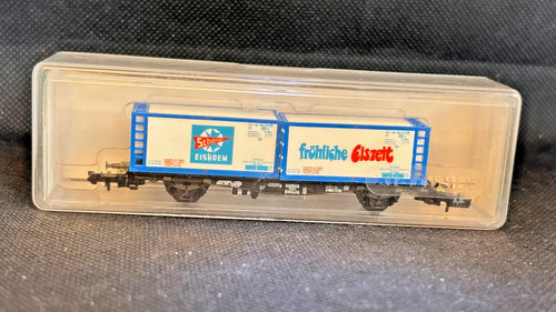 Minitrix N 3562   Kühl /Containertragwagen Schöller  fröhliche Eiszeit DB | Zustand: Neu