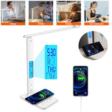 Desk Lamp, Desk Light with Wireless Charger, USB Charging Port, Dimmable Office