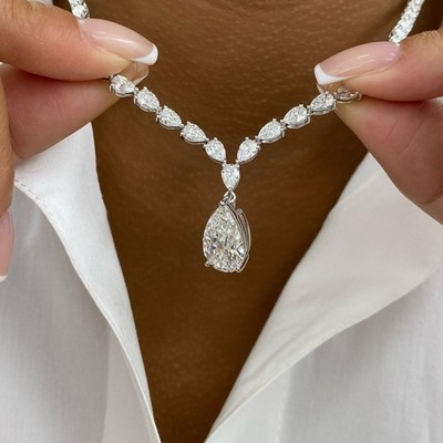19,6 kt IGI-zertifiziert E/VVS2 Birne Lab Created Diamant Tennis Halskette Platin