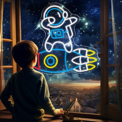 Dimmable Astronaut & Rocket Neon Sign for Space Room Decor & Gifts