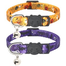 Giecooh Halloween Cat Collar, 2 Pack, Breakaway Cute 7-11'', Purple